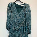 FLORET STUDIOS Long Sleeve Satin Faux Wrap Midi Dress in Green Pink size M Size M Photo 4