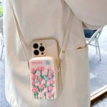 NWT iPhone 15 Plus Cream 3D Tulip Zip Pocket Crossbody Phone Case Purse Photo 2