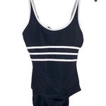 Womens Swimsuit Small One Piece Black with White Stripes Minimalist Classic Photo 0