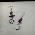 Asymmetry Moon Sun Dangle Drop Earrings for Women Silver Photo 1