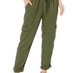 Bella Dahl  High Waisted Crosshatch Tencera Drawstring Cargo Pants Green Small Photo 0