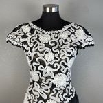Vintage Victor Costa Tulip Column Midi Dress Size 6 Black White Ribbon Floral Photo 1