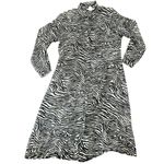 Trio New York Size 14 Black White Zebra Print Silk Shirt Dress Sheer Long Sleeve Photo 7