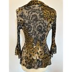 Vintage Cheetah Sheer Long Sleeve Frilly Blouse Size Small Brown Photo 2
