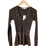 Veronica Beard Esmeralda Ribbed Sweater Black Metallic Peplum V-Neck Pullover XS Photo 10