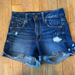 American Eagle  Denim Shorts Distressed Rips Cuffed Hem Dark Wash‎ size 2 Photo 0