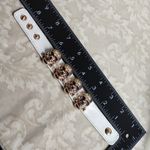 White Leather Stop Bracelet w/ Gold Skulls Photo 4