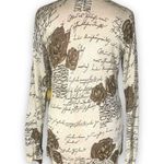 Vintage 90s Cardigan Sweater Fitted Knit Oatmeal Gold Metallic Dark Floral Size L Photo 5