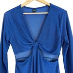 Wild Fable  Mini Dress Womens M Blue Shimmery V-Neck Cut Out Long Sleeve Cocktail Photo 2