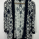 Talbots  Cardigan Womens M Blue Ivory Geometric Knit Open Front Cotton Photo 0