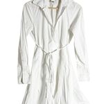 Patou White Pleated Long Sleeve Mini Poplin Tie Waist French Shirt Dress 6 Photo 5