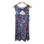 Loft  Floral Sleeveless Dress Blue Red Flowers Cutout Back Casual‎ Size XS Photo 6