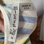 Miker Top Women M Blue Green Stripe Short Sleeve Cutout Pocket 90s Y2K Made USA Size M Photo 4