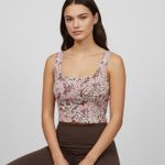 Lou & grey Athletic Floral Crop Top Tank Large Pink Brown Cottagecore Stretchy Photo 1