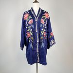 Johnny Was NWOT Emika Kimono Embroidered Open Front Jacket Navy 3/4 Sleeves XL Photo 1