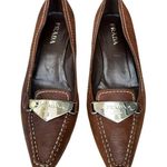 Prada  LEATHER KITTEN HEEL LOAFER PUMP BROWN SIZE 7, EURO 37.5 Photo 0
