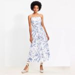 Loft Bird Toile Strappy Midi Pocket Dress NEW Size 8P Blue White Floral Cotton Photo 2