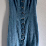 Newport News Vintage 90s Denim Dress Womens 6 Midi Flare Button Front Western Festival Photo 0