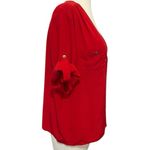 Amanda Uprichard  100% Silk Red Rolled Sleeve Button Up Lightweight Blouse Large Photo 1