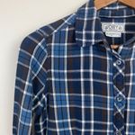 Obey  Flannel Shirt Small Women Button Up Top Blue Brown‎ Plaid Long Sleeve Photo 1