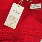 Ruffle crochet lace red elastic waist 3/4 sleeve lightweight lined midi dress Size L Photo 4