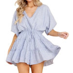 Storia  Light Blue Cottage Core Cotton V-Neck‎ Ruffled Short Sleeve Romper Medium Photo 0