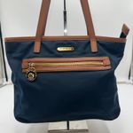 Michael Kors  Navy Nylon Leather Trim Tote Bag Gold Logo Lock Charm Photo 1