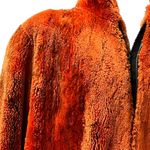 Womens Orange Dyed Sheared Beaver Genuine Fur Hooded Zip Jacket Coat Size Large Photo 2