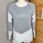 Unbranded White Grey Colorblock Crewneck Oversize Knit Long Sleeve Sweater Small Gray Photo 0
