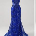 Sparkly Dark Blue Mermaid Spaghetti Straps Corset Sequined Embroidery Tulle Long Prom Dress Size 2 Photo 2