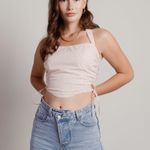 Tobi ANOTHER LOVE FLORAL HALTER SIDE RUCHED CROP TOP IN PINK  Photo 4