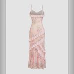 Cider LACE V-NECK FLORAL RUFFLE MAXI DRESS Photo 1