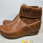 Brown Leather Clog Boots with Knit Cuff size 39 Photo 0