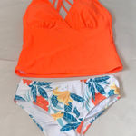 Beachsissi Orange Bikini Top and Floral‎ Bottom Set New M Photo 0