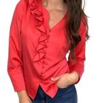 Vintage Ataga Ruffle Blouse Size Medium Coral Pink Button Front Long Sleeve Photo 0