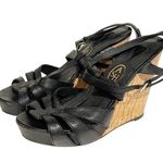 Ash  Womens Size 38/7 Black Leather Strappy Wooden Wedge Sandal Heel Photo 0