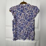 Rachel Zoe  Blue Floral Smocked Top Blouse with Metallic Thread Photo 6
