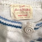 Vintage Cardigan Handmade Knit Fairisle Acrylic Jeanne Legpage Ivory Blue Winter Photo 3
