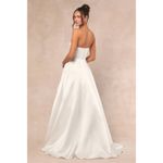 Lulus NWT Khalida White Satin Pleated Strapless Gown Wedding Bridal Dress Sz S Photo 4