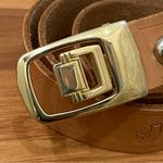 JP Long Horn Studded Brown Leather Gold Buckle Belt Waist 28” Photo 2