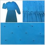 VTG 80s Balloon Long Sleeve Ruffle Midi Dress Blue Pearl Front Accent Women’s 10 Photo 1