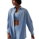 Athleta Oversized Performance Poplin Long Sleeve Shirt in Heron Blue Size S Photo 3