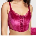 Victoria's Secret Victoria’s Secret Dream Angels Unlined Lace Up Velvet Corset Claret Red NWT L Photo 0