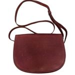 LL Bean Signature think hide leather maroon burgundy red brown structured bag Photo 0