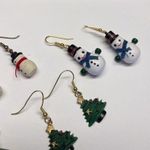 Lot Of 4 Earrings Pierced Christmas Holiday Dangle / Christmas Trees / Snowmen Photo 5
