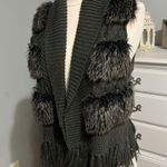 Charming Charlie Sweater Cable Knit Acrylic Faux Fur Fringe Crochet Cardigan Womens M Boho Office Photo 1
