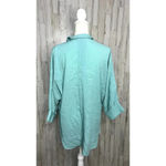 Fridaze‎ Women's Small Teal 3/4 Sleeve Roll Tab Sleeve Linen Button Photo 2