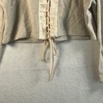 Endless Rose  Beige Ribbed Bell Sleeve Lace Up Front Cropped Sweatshirt Top M Photo 7