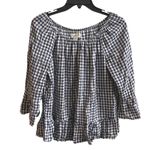 Velvet by Graham Spencer Navy White Gingham Off Shoulder Bell Sleeve Ruffle Top Blue Photo 1