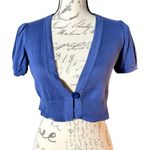 Loft | Ann Taylor  | Blue Short Sleeve Crop Cardigan One Button - Petite Small Photo 0